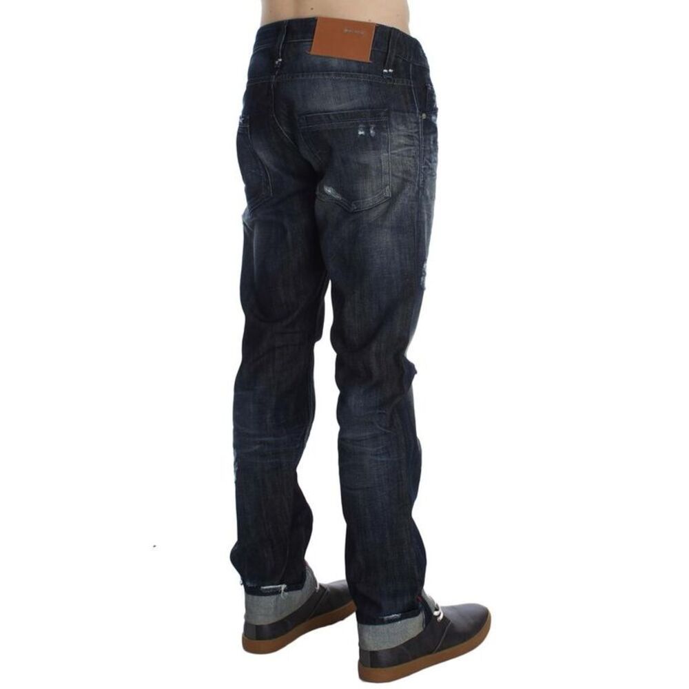 Acht Distressed Denim Straight Leg Jeans Men Blue Bottoms